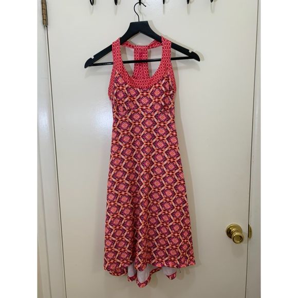 Prana Dresses & Skirts - PrAna, Pink/Orange/Purple/White Stretchy Fit-Flare Dress w/ Built-in Bra, Used